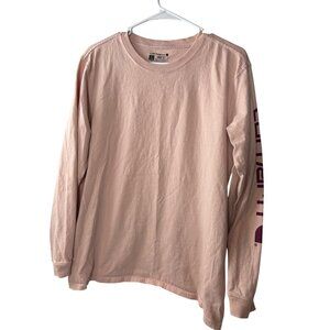 Carhartt Womens Pink Long Sleeve Logo Shirt Size L 100% Cotton Crewneck Casual W